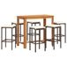 Acaciahout et poly rattan marron Ensemble de bar de jardin 7 pièces