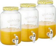 CEPEWA Set van 3x stuks glazen drankdispensers/limonadetap met geel/wit geblokte dop 3,5 liter