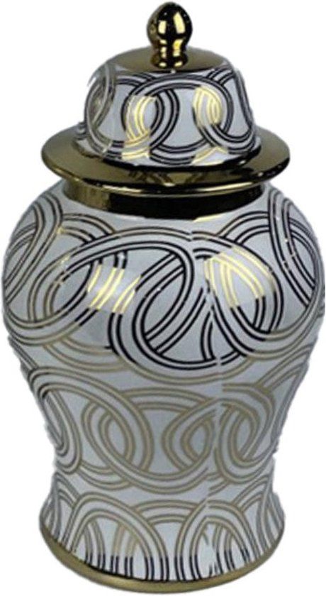 DKD Home Decor Porcelain Vase - White & Gold - 31cm