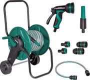VONROC Set chariot de tuyau Vert - 20m tuyau d'arrosage, 3 buses, raccords de tuyau et raccord de robinet