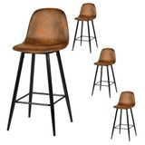 MEUBLE COSY Barkrukken, set van 4 barstoel vintage, met rugleuning en voetensteun, van kunstsuède, metalen poten, voor bistro, café, keuken, bruin, 45,5x49x103,5cm