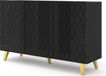 Homlando Kommode DIUNA 3D, 145 cm hoog, met poten, zwart mat / zwart glanzend, 3 deuren