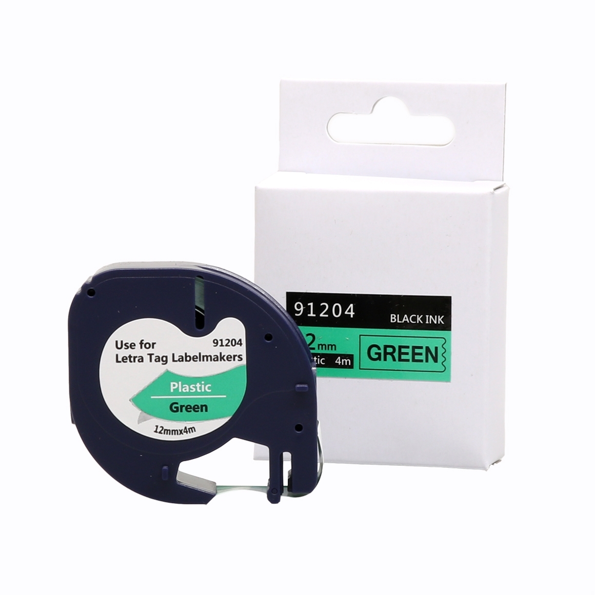 - [alternatief voor] Dymo 91204 (S0721640) tape zwart op groen (12mm)