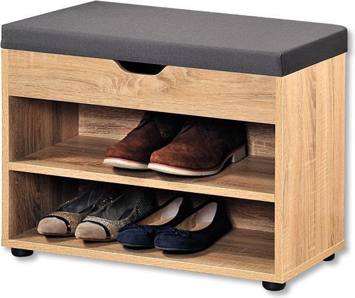 KESPER Schoenenkast met Optilbaar BRUIN Zitkussen | Schoenenbank | Afm. 60 x 30 x 47 Cm. | NATUUR HOUT