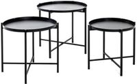 Haku Bijzettafelset van 3, Zwart, Metaal, Rond