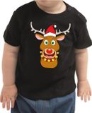 Bellatio Decorations Shoppartners Bv Kerst shirt / t-shirt zwart - Rudolf het rendier met rode muts voor peuters / kinderen - jongen / meisje 92