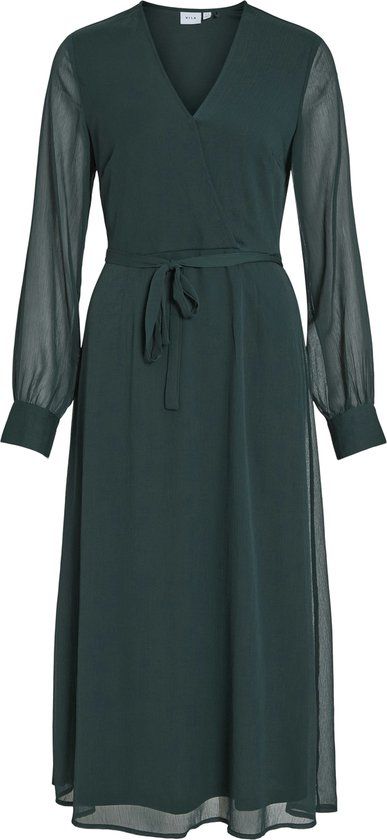 VILA VIFALIA V-NECK L/S MIDI DRESS - NOOS - Scarab - Size 36