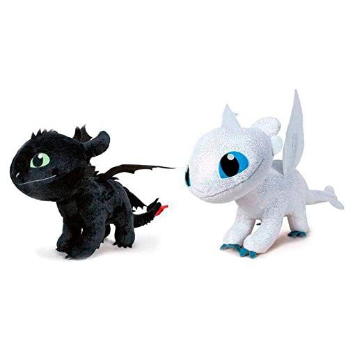Dragon Trainer DRAGONS LIGHT FURY Glitter Wit/of Zwarte Draak PLUSH 40 cm