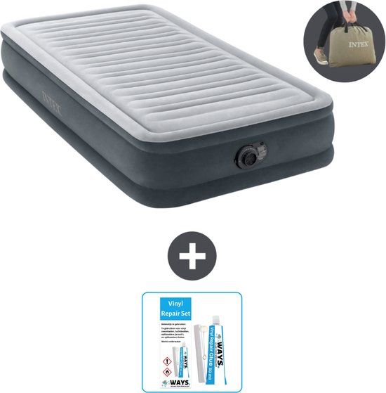 Intex Luchtbed - 1 Persoons - 99 x 191 x 33 cm - Grijs - Inclusief pomp - Reparatieset