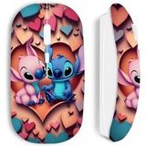 Witte draadloze muis Stitch Angel kleurrijk hart