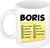 Bellatio Decorations Naam mok Boris - wit - top gozer - keramiek - 300 ml - cadeau collega beker