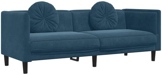 vidaXL Bank met kussens 3-zits fluweel blauw