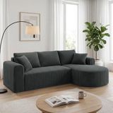 COMHOMA Hoekbank 243 cm Corduroy L-vorm met Slaapfunctie Grijs