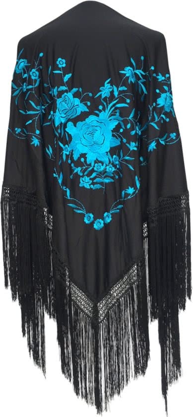 Spaansejurk NL Spaanse manton - omslagdoek - zwart blauw Large bij verkleedkleding of Flamenco jurk