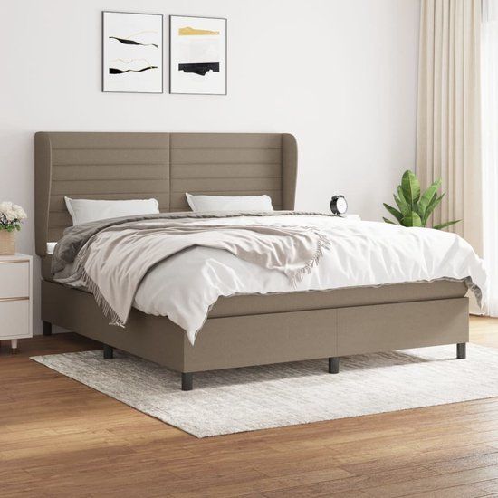 vidaXL Boxspring met matras stof taupe 180x200 cm