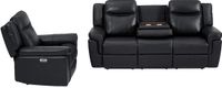 Vente-unique Elektrische driezits relaxbank en -fauteuil van leer KENNETH - Zwart