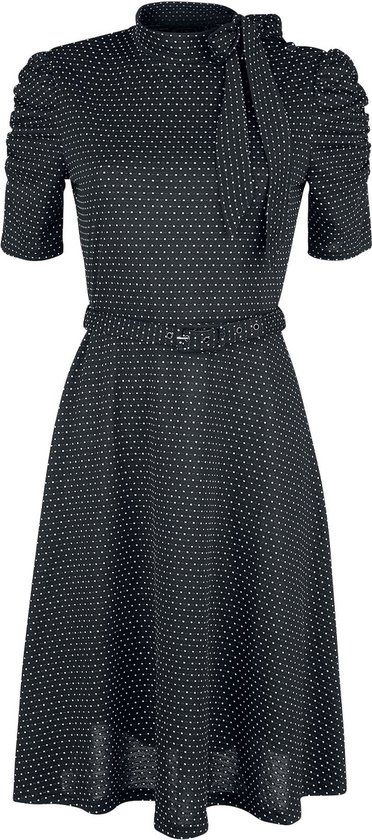 Voodoo Vixen Posie Polka Dot Tie-neck Dames Midi-jurk - Zwart - 4XL