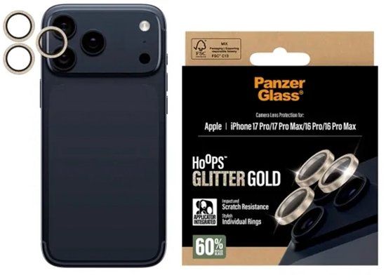 PanzerGlass Camera Protector Hoops Optic Rings Glitter Goud voor Apple iPhone 17 Pro / 17 Pro Max
