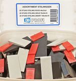 GB Assortiment doos met kunststof stelwiggen 20x Rood, 20x Grijs en 20x Zwart