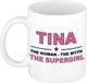 Bellatio Decorations Naam cadeau Tina - The woman, The myth the supergirl koffie mok / beker 300 ml - Oudroze Keramiek