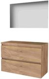 Basic Line Ultimate 46 Badkamermeubelset - 100 x 46 cm - Greeploos - 2 Lades - Wastafelblad - Spiegel met Indirecte LED Verlichting - Whisky Oak