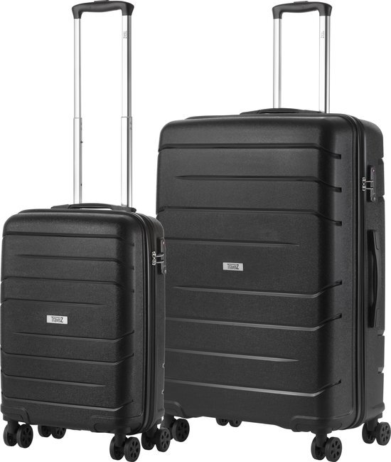 Travelz Big Bars Kofferset - Trolleyset TSA 2-delig - Handbagage en groot - Zwart