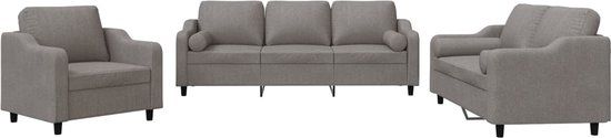 vidaXL 3-delige Loungeset met kussens stof taupe