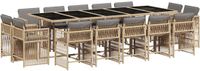 vidaXL 15-delige Tuinset met Kussens, Poly Rattan, Gemengd Beige