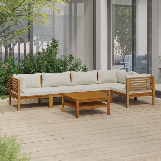 The Living Store Loungeset - Acacia Wood - Cream - 65x65x35 cm - Modular
