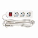SIMON Meervoudige stekkerdoos, platte stekkerdoos, 3 stopcontacten met 16 A, stekkerdoos met aarding, aan/uit-schakelaar, 2 m kabel, wit