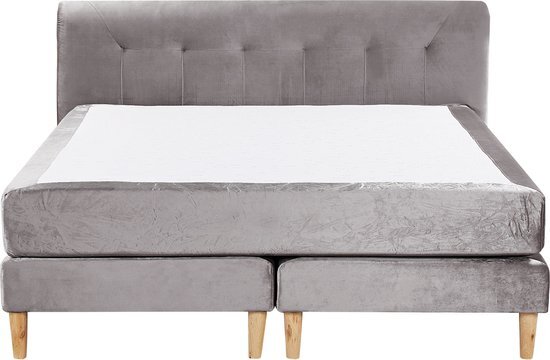 MARQUISE - Tweepersoons boxspring - Grijs - 160 x 200 cm - Fluweel