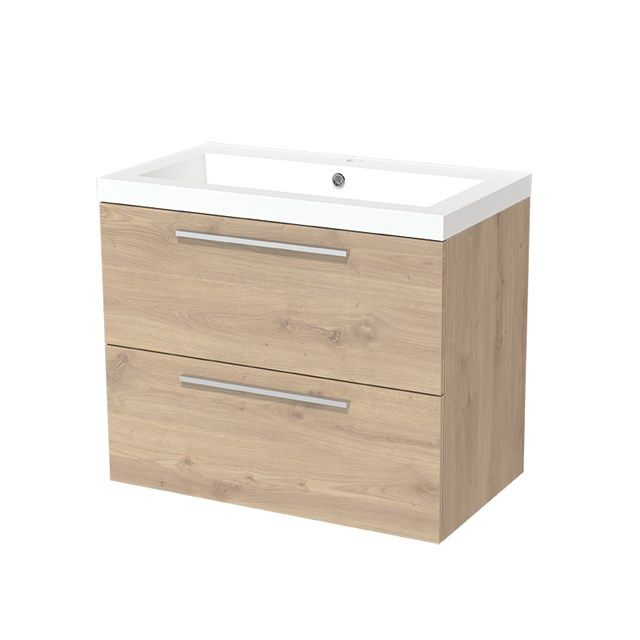 Maxaro Badkamermeubel 80cm Modulo Lichtbruin Eiken 2 lades Vlak Wastafel Mineraalmarmer