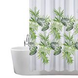 ANSIO Douchegordijn Vorm en Schimmelbestendig 180 x 180 cm - Bladpatroon - Palmgroen