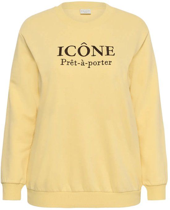 KAFFE Curve Roselda Dames sweatshirt - Maat S - Katoen - Ronde hals - Lange mouw - Geel