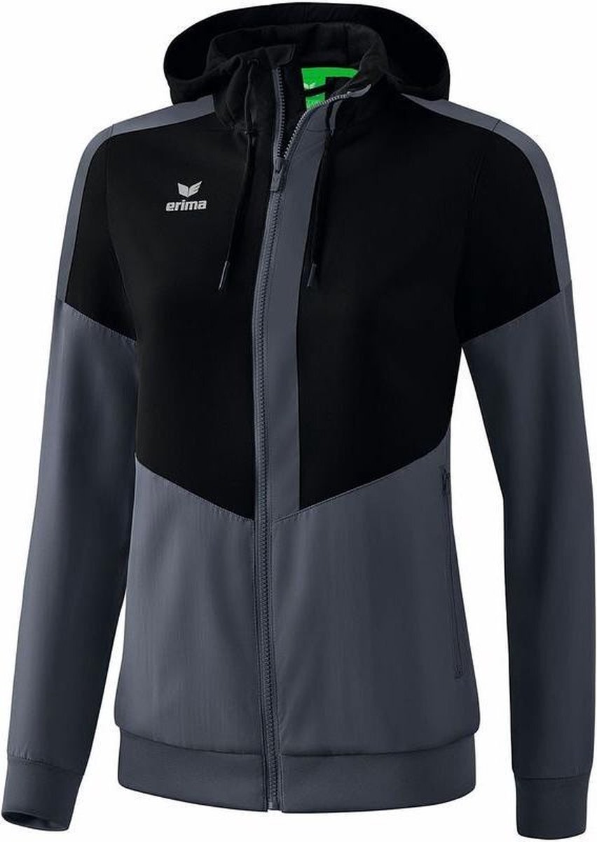 Erima Squad Tracktop Jack Met Capuchon Dames Zwart-Slate Grijs Maat 36