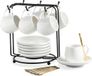 Markenlos Shenzhen Haorui Industrial Technology Co., Ltd. Espressobekers met schotels - Set van 6, 3 oz Porseleinen Koffiekopjes met Metalen Standaard en Lepels