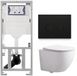 QeramiQ Dely Swirl Toiletset - réservoir encastré Geberit UP320 - avec cadre Burda - abattant 25mm - plaque de déclenchement métal noir mat - boutons ronds - blanc brillant