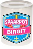 Bellatio Decorations Kinder spaarpot met naam - Birgit - keramiek - met dop - wit