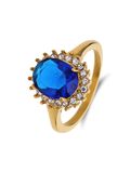 Lucardi Dames Stalen goldplated vintage ring met blauw zirkonia
