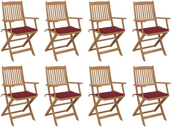 vidaXL Tuinstoelen 8 stuks met kussens massief acaciahout wijnrood