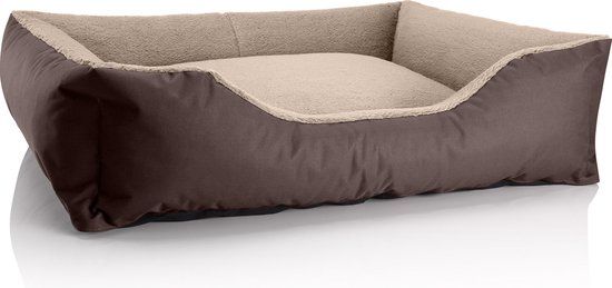 BedDog® hondenmand TEDDY, vierkant hondenkussen, grote hondenbed, hondensofa, hondenhuis, met afneembare hoes, wasbaar, XL, beige/bruin