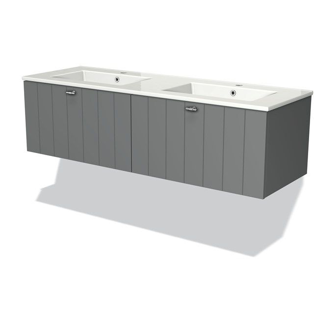 Maxaro Badkamermeubel 140cm Modulo Middengrijs 2 Lades Lamel Wastafel Keramiek