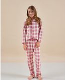 Little Label - Klassieke meisjes pyjama - Grote roze ruit - 110/116 - Biologisch Katoen
