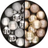 Merkloos / Sans marque Kaemingk B.V. Kerstballen 34x st - 3 cm - zilver en champagne - kunststof