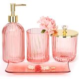 Badkamer Accessoires Set, 4 stuks Glazen Badkamer Accessoires Sets Compleet w/Lotion Zeep Dispenser, Tandenborstelhouder, Apothecary Pot, Vanity Tray, Moderne Badkamer Decor, Cadeau voor Thuis