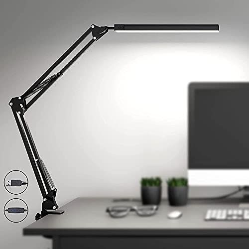 SKYLEO LED Bureaulamp met Klem - Oogbeschermende LED Lamp - Multi-hoek Verstelbare Werklamp - 3 Lichtstanden X 10 Helderheidsniveaus - Zwart
