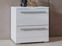 Table de chevet INDIRA 2 tiroirs blanc/blanc brillant avec led