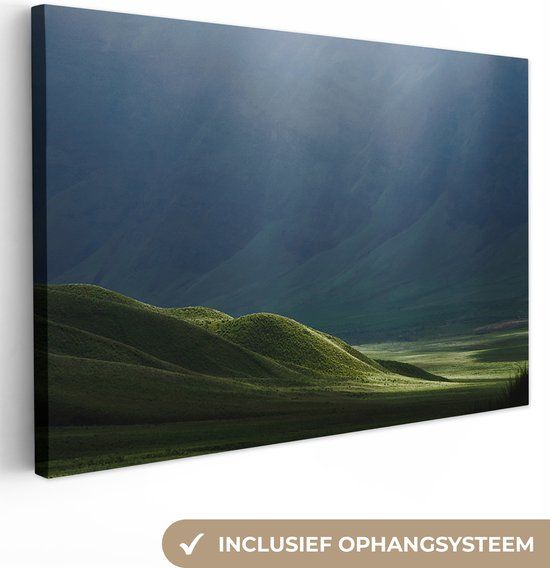 OneMillionCanvasses Canvas Schilderij - Bergen - Dal - Natuur - 120x80 cm - Canvas Doek