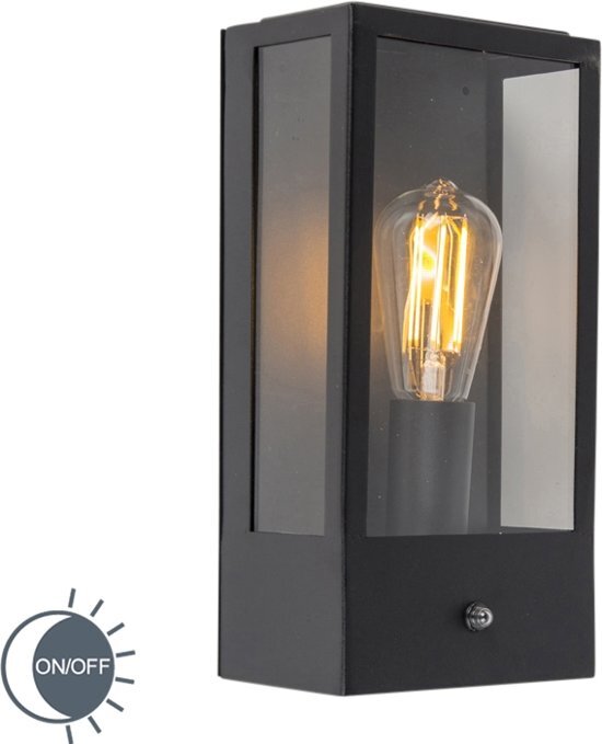 QAZQA Rotterdam - Wandlamp met sensor - 1 lichts - D 100 mm - zwart