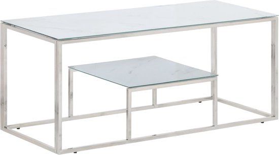 vidaXL Salontafel roestvrijstaal en gehard glas zilverkleurig
